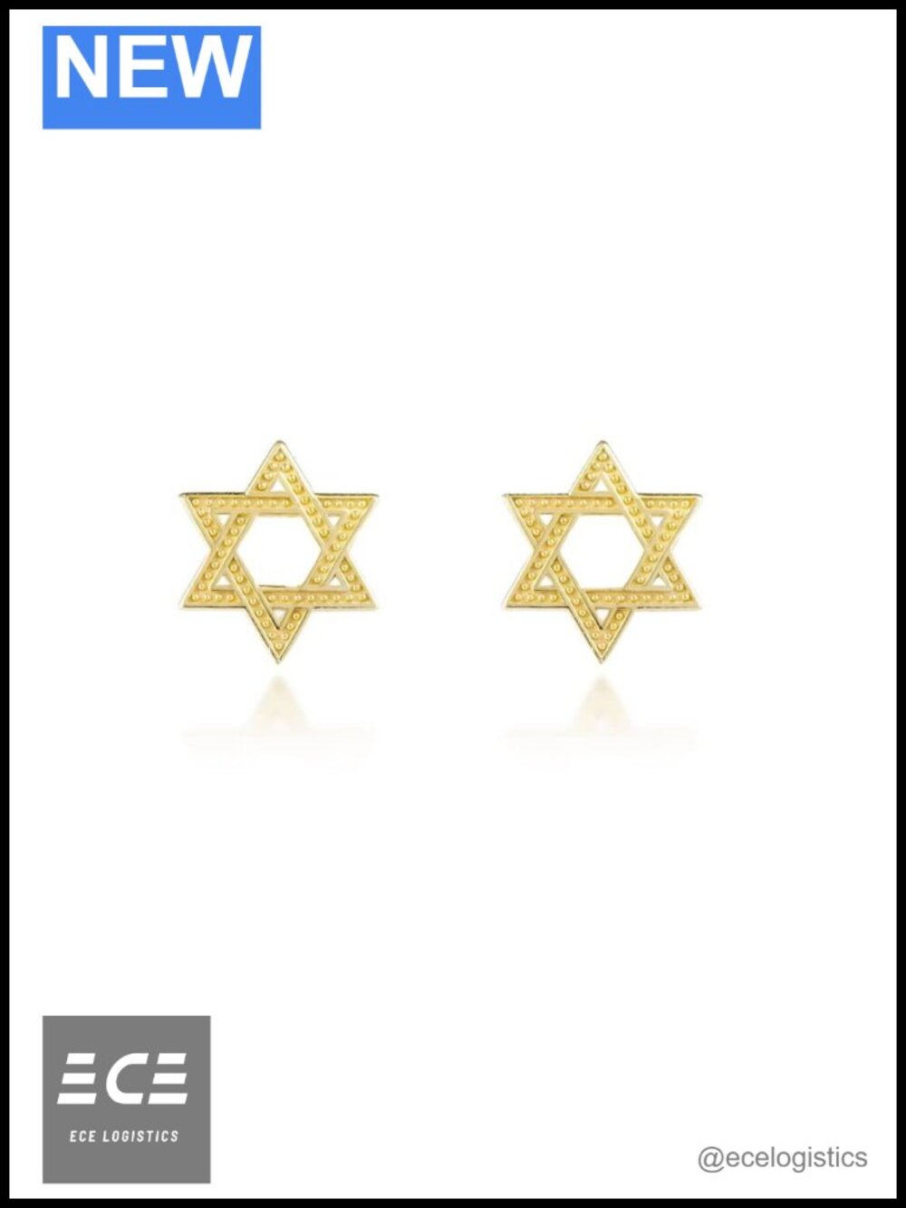 10K Yellow Gold Dainty Milgrain Jewish Star of David Stud Earrings
